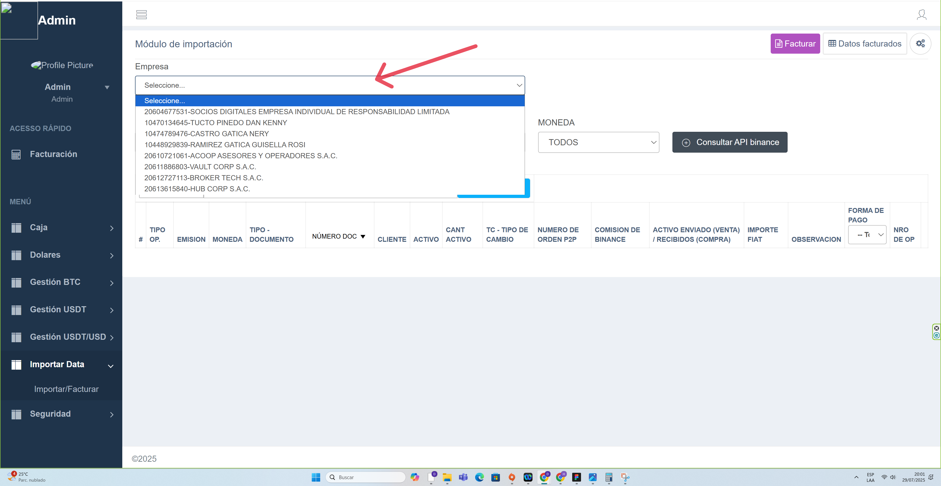 Seleccione la empresa
